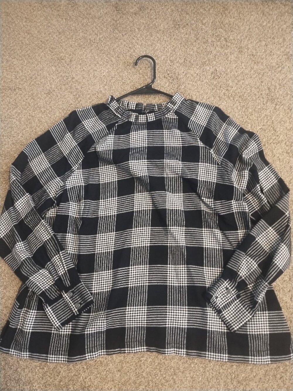 Loft Mock Neck Black and White Plaid Blouse L